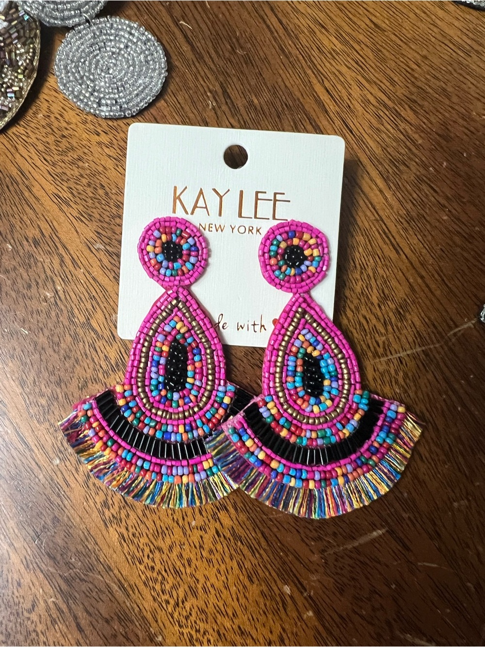 Kaylee New York Pink Multicolor Beaded Fan Drop Earrings